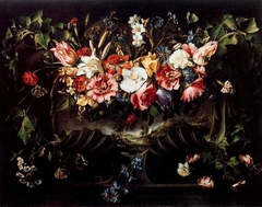 Garland of Flowers with a Landscape by Juan de Arellano