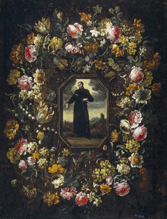 Garland of Flowers with Saint Camillus de Lellis by Bartolomé Pérez