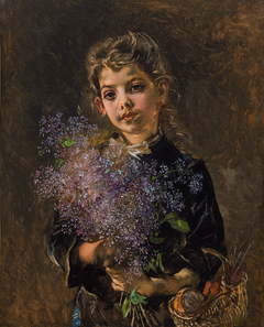 Girl with a bouquet of lilacs