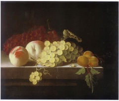 Grapes, Peaches and Apricots on a Stone Plinth