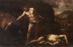 Hercules tötet den Riesen Cacus und raubt die Rinder des Geryoneus