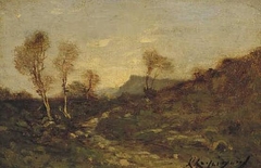 Hilly landscape with birches by Henri Harpignies