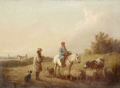 Horseman and Herdsman conversing on a Road by Edmund Bristow