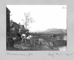 Horseman at an inn + landscape by Philips Wouwerman