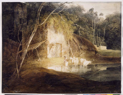 Indian Watering Place with Women and Cattle in a Stream by George Chinnery
