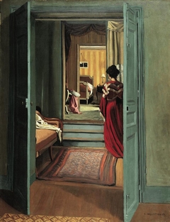 Intérieur avec femme en rouge de dos by Félix Vallotton
