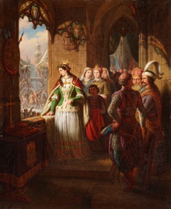 Jadwiga przypatrująca się wjazdowi Jagiełły na zamek krakowski by Aleksander Lesser