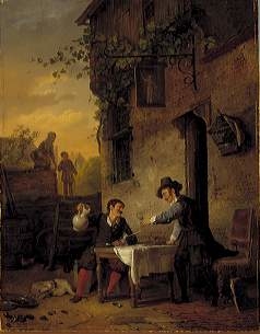 Jan Steen en Frans van Mieris by Ignatius Josephus Van Regemorter