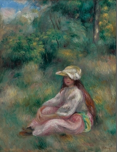 Jeune fille en rose dans un paysage by Auguste Renoir