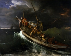 Joseph Vernet tied to the mast studying the effects of the storm by Horace Vernet