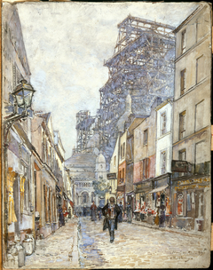 La rue du Chevalier-de-la-Barre, avec le Sacré-Cœur en construction by Frédéric Anatole Houbron