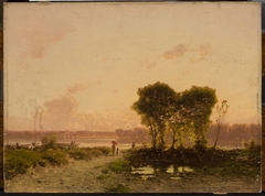 Landscape with a riverat sunset by Aleksander Świeszewski
