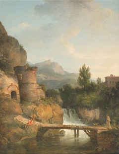 Landscape with Figures Crossing a Wooden Bridge over a Mountain Stream