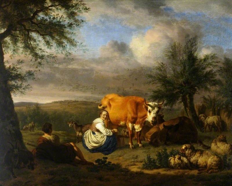 Landscape: Woman Milking a Cow