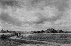 Landschap met boerin en twee koeien by Adrianus van Everdingen