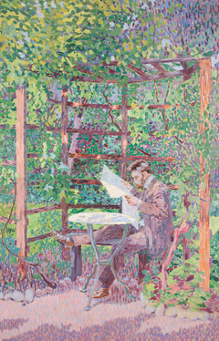Lesender Mann in einer Laube by Rudolf Junk