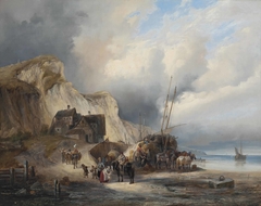 Loading hay on the Normandy coast by Heinrich Ambros Eckert