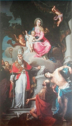Madonna and Child, with Saints Massimo, Roch and Sebastian by Agostino Ugolini