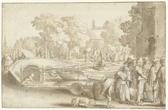 Marktscène bij een gracht te Haarlem by Jan van de Velde II