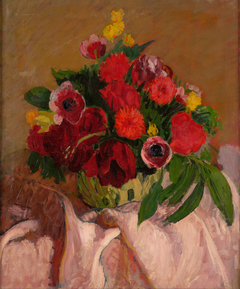 Mixed flowers on pink cloth by Roderic O'Conor