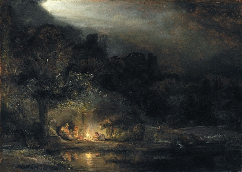 Nocturnal Landscape with the Holy Family resting on the flight into Egypt