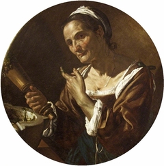 Old Woman with Pestle and Mortar by Anonymous