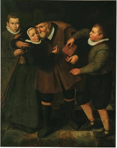 Oude man met armbus en kinderen
