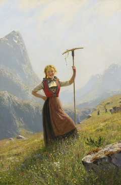 Peasant Girl with a Rake by Hans Dahl