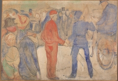 People Gathering around a Man in Red by Edvard Munch