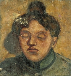 Portrait of Agnita Feis with closed eyes by Theo van Doesburg