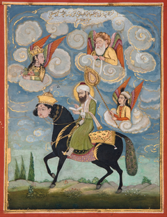 Portrait of the Prophet Muhammad riding the buraq steed by Anonymous