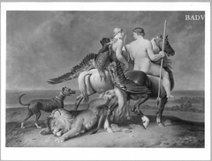 Return from hunting two men on horseback