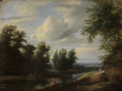 River bank with a fisher man by Flämischer Meister