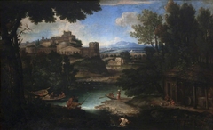 River Scene with Classical Buildings and Figures