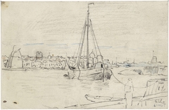 Riviergezicht met gezicht op Dordrecht by Adolf le Comte