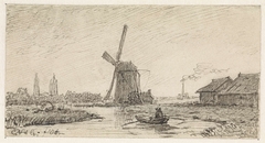 Rivierlandschap bij Nootdorp, in de verte Delft by Cornelis van der Grient