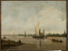 Sail boats on a river by Jan Meerhout