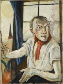 Self-portrait with red scarf