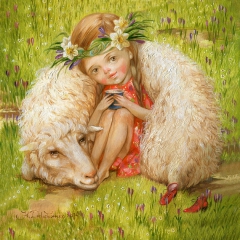 Sheep Painting by Nataliya Derevyanko