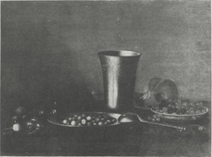 Signed still life with Dutch engraved beaker, bread and berries by Juan Sánchez Cotán