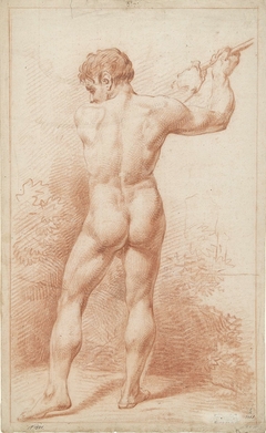Staand mannelijk naakt, zwaaiend met een bijl, op de rug gezien by Unknown Artist