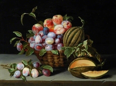 Still Life, Plums, Melons and Peaches by Jacques Linard
