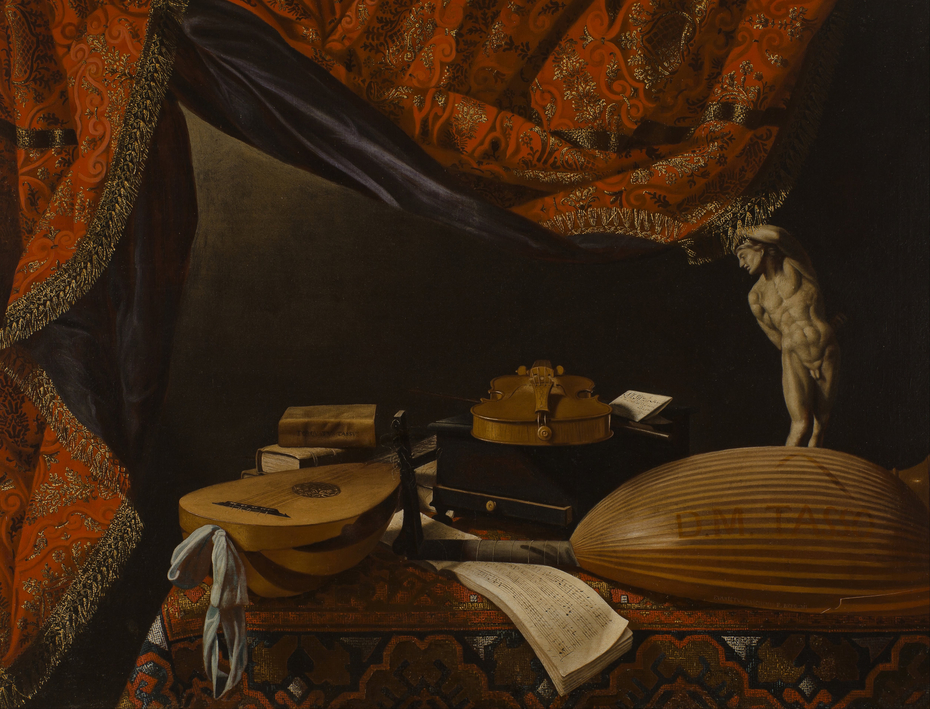 Still Life with Musical Instruments, Books and Sculpture