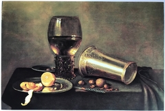 Still life with roemer, chalice, lemon and knife