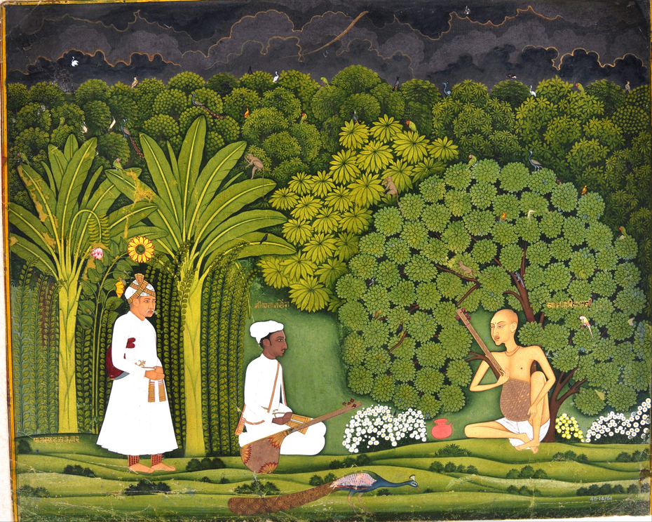 Swami Haridasa with Tansen and Akbar at Vrindavana