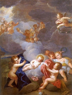 The Christ Child sleeping among angels. by Szymon Czechowicz