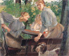 The Daughters of the artist in the garden by Fritz von Uhde
