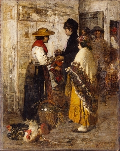 The female seller of poultry and eggs by Giacomo Favretto