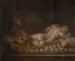 The Sleeping Hermaphrodite (Borghese) (Grisaille Paintings of Classical Statuary: a set of eight reproductions of celebrated antiques with the addition of niches, pedestals, classical masonry, trees, etc.) by Louis Gabriel Blanchet