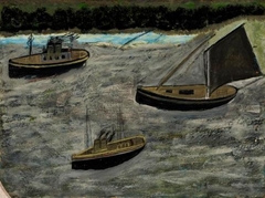 Three Boats Off The Shore - Alfred Wallis - ABDAG003564 by Alfred Wallis